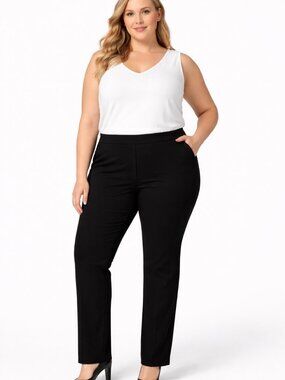 NWT AVENUE Straight Leg Super Stretch Trouser Black Career Pants Size 14 Petite